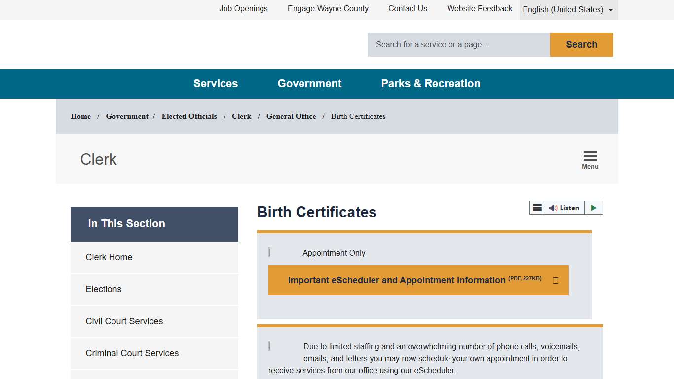 Birth Certificates - Wayne County, Michigan