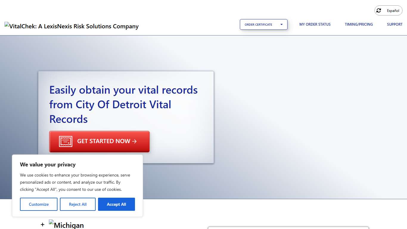 City Of Detroit Vital Records (MI) Order Certificates - VitalChek
